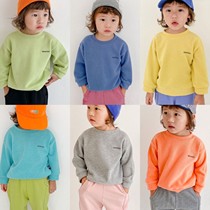 Childrens rice sanding sweater girl autumn and winter shoulder shirt male baby embroidered Joker long sleeve tide