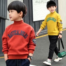 Boy plus velvet one velvet thickened warm autumn and winter 2021 new childrens base shirt childrens clothing men