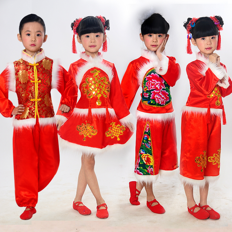 Children&apos;s new year&apos;s day, Chinese Yangko performance clothing, children&apos;s red lantern dance costumes, men&apos;s Tang suit national costume.