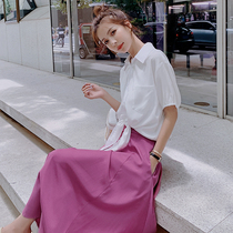 Purple stitching fake two-piece dress female summer 2021 new royal sister light cooked style shirt long skirt goddess fan