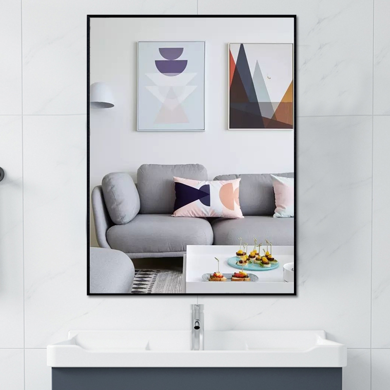 Aluminum Alloy Bathroom Mirror Makeup Room Necrotoilet Bath Mirror Wall-mounted wall Mirrors Self-Adhesive Free Punch Cosmetic Mirror Customize