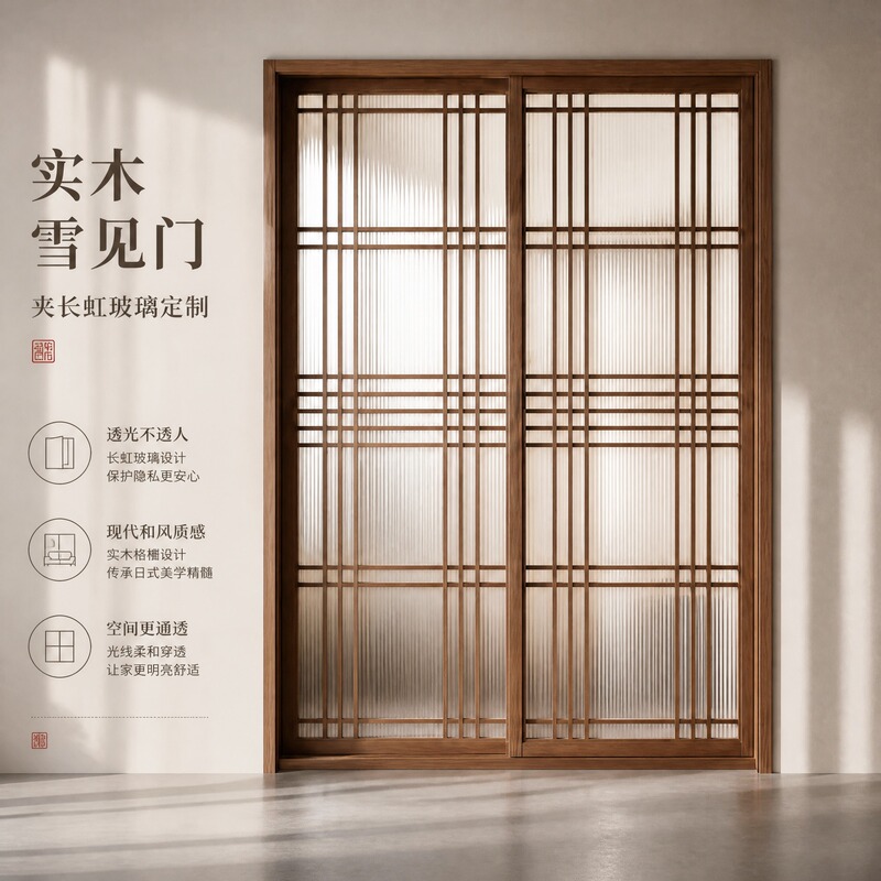 Song-Style Aesthetic Grille Balcony Door, Snow-View Window, Japanese Sliding Door, Lattice Door, Japanese-Style Tatami Partition, Shoji Door