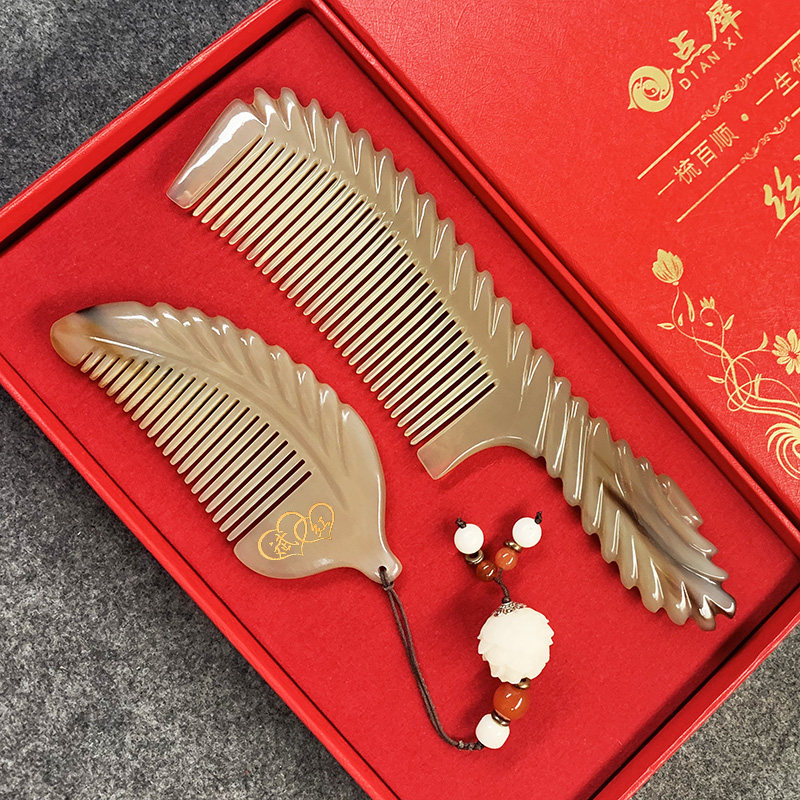 Dot Rhinoceros Natural Horn Comb Gift Box Dress Send Mom Birthday Gift Girlfriend Wife's New Year's Eve Valentine's Day Free lettering