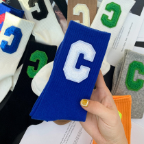 Autumn Winter Matching Shark Pants Outside Wearing Klein Blue Large C Chessboard Lattice Midcylinder Socks Cotton Women South Korea Nets Red Long Barrel Socks