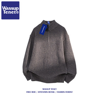 Wassup Tenet Japanese Retro Half-Zip Knit Sweater for Men, Autumn and Winter High-End Trendy Brand Loose Sweater