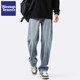 Wassup Tenet American Style Trendy Washed Jeans for Men, Autumn Loose Fit Couple Straight Casual Versatile Long Pants