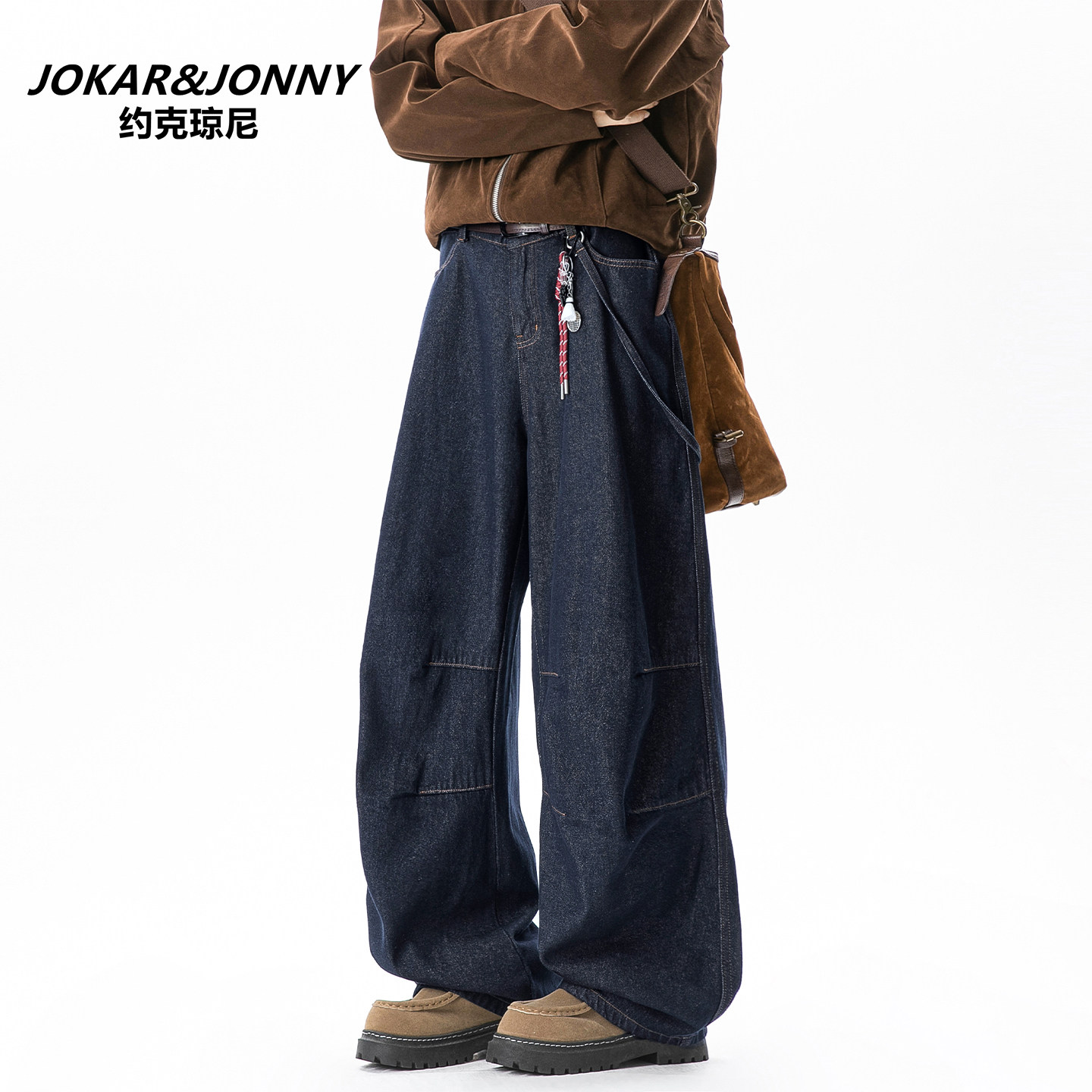 Бренд JOKAR&JONNY tide, прямые джинсы в складку с поясом, мужские осенние новые свободные универсальные повседневные брюки Изображение 1