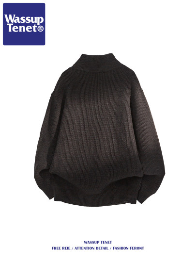 Wassup Tenet Japanese Retro Half-Zip Knit Sweater for Men, Autumn and Winter High-End Trendy Brand Loose Sweater
