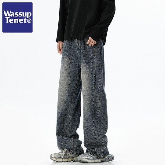 Wassup Tenet Spring and Autumn Trendy Wide-Leg Black Jeans Men's Casual Pants Autumn New Style ins Long Pants