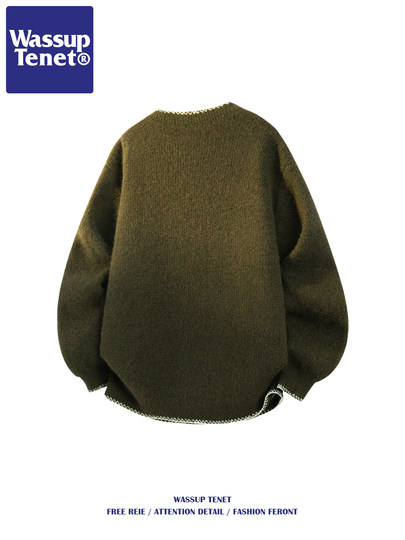 Wassup Tenet American-Style Knitted Wool Sweater for Men, Autumn and Winter, Loose and Casual Style, Versatile Sweater Jacket for Couples