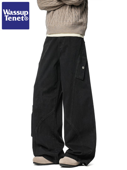 Wassup Tenet American-Style Deconstructed Patchwork Multi-Pocket Cargo Pants for Men, Autumn Trendy Brand Loose Casual Scimitar Pants