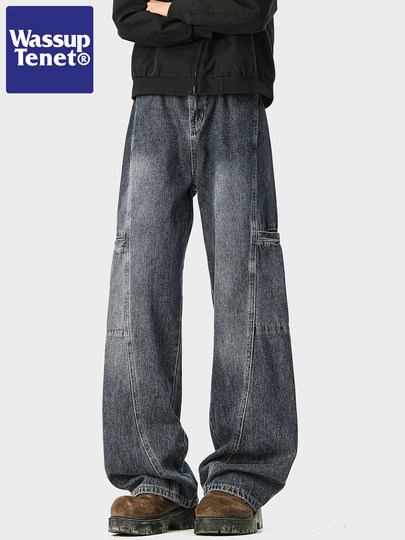 Wassup Tenet American Retro Straight-Leg Workwear Jeans for Men, Autumn Trendy Brand Loose Casual Versatile Long Pants