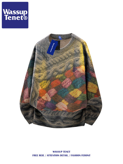 Wassup Tenet American-Style Colorful Jacquard Crew Neck Sweater for Men, Autumn and Winter Design, Warm Knitwear Jacket