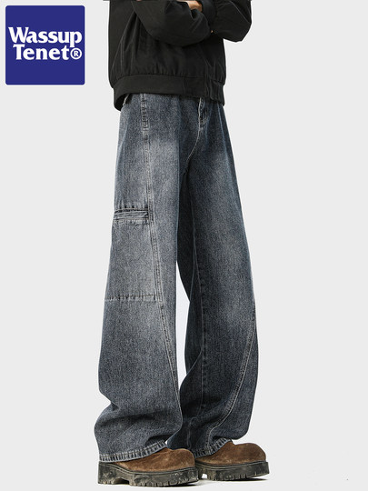 Wassup Tenet American Retro Straight-Leg Workwear Jeans for Men, Autumn Trendy Brand Loose Casual Versatile Long Pants
