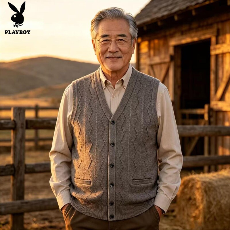 Playboy Autumn and Winter New Style Middle-Aged and Elderly Men's Wool Vest Large Size Cardigan Vest Dad Sweater Vest