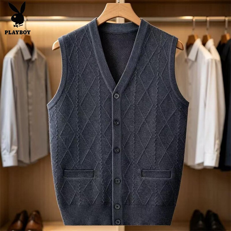 Playboy's New Autumn and Winter Wool Vest Cardigan for Middle-Aged and Elderly Men, Dad and Grandpa Sweater, Knitted Vest Playboy's New Autumn and Winter Wool Vest Cardigan for Middle-Aged and Elderly Men, Dad and Grandpa Sweater, Knitted Vest
