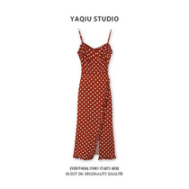 Hong Kong style retro Polo polo dress women waist sleeveless summer new sexy red wooden ear suspender skirt