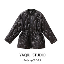 2021 autumn and winter New commuter Korean loose waist diamond down cotton jacket long coat women