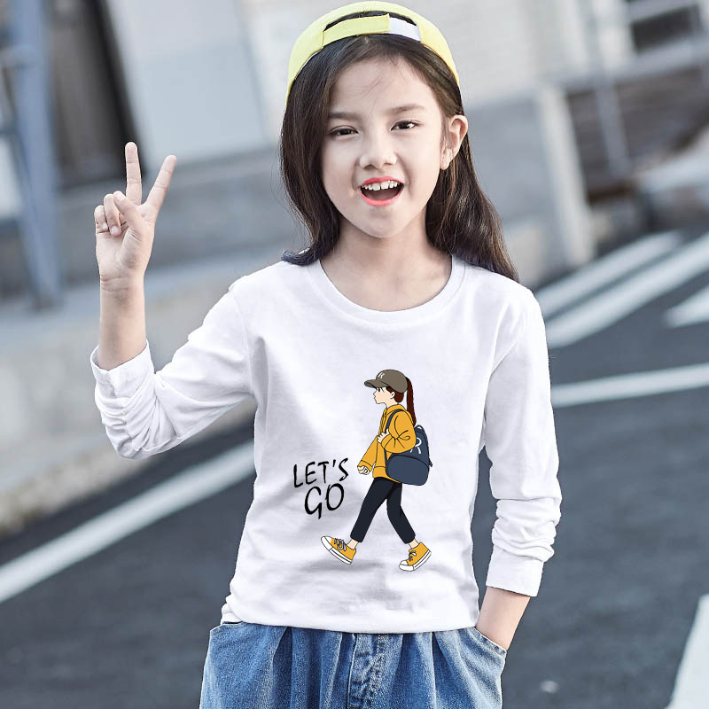 Girls' long-sleeved T-shirt pure cotton 2022 spring and autumn new children's white bottoming shirt thin section middle and big children's T-shirt top