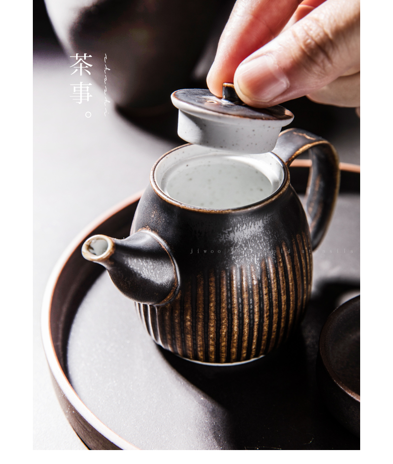 Namely the content contracted Japanese ceramic manual variable glaze thick clay miniature teapot hand scraping grain ceramic tea set kung fu tea pot