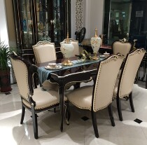  European-style light luxury dining table and chair combination All solid wood rectangular simple postmodern carved paint 2021 new furniture