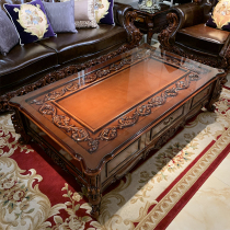  European-style all solid wood coffee table corner combination Modern luxury large carved piano paint American villa furniture