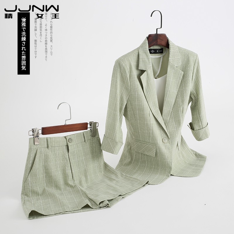 Green plaid suit suit shorts summer women's thin section 2022 new temperament half-sleeved casual small suit jacket