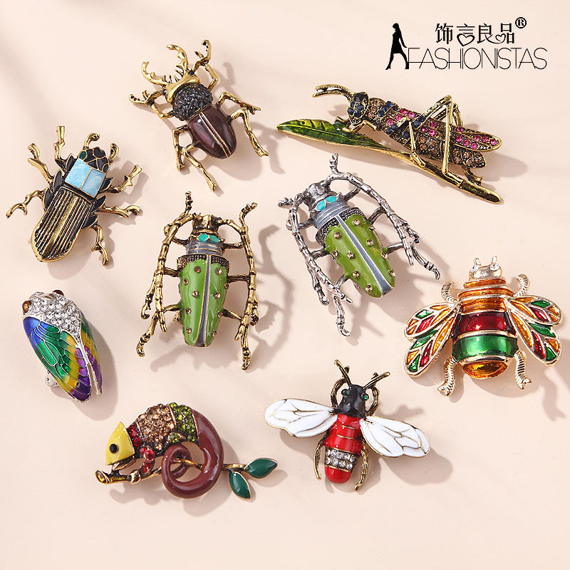 European and American style, elegant and retro, beetle, bee, cicada, cow, insect rhinestone alloy brooch, pin, jewelry for women.