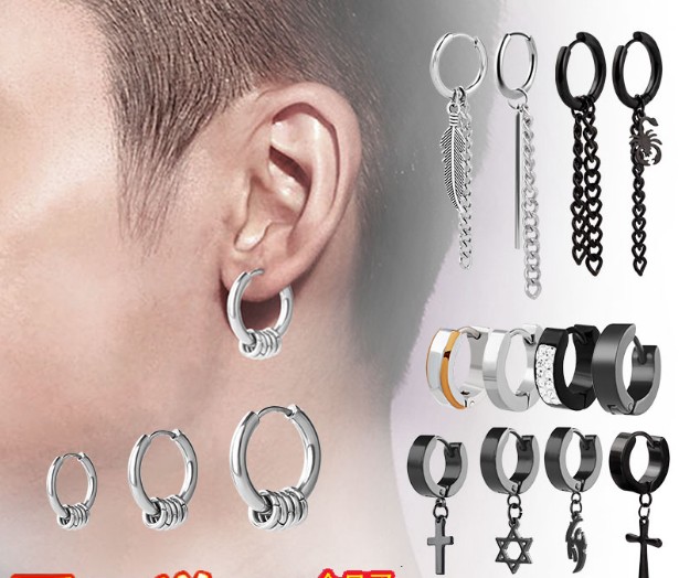 Mens womens earrings single hiphop ear studs tide years