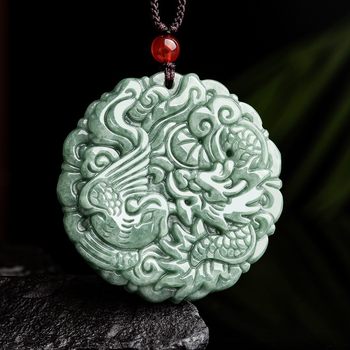 2026 natural a-grade jade bean seed dragon and phoenix brand dragon and phoenix chengxiang pendant couple pendant necklace men and women jade pendant