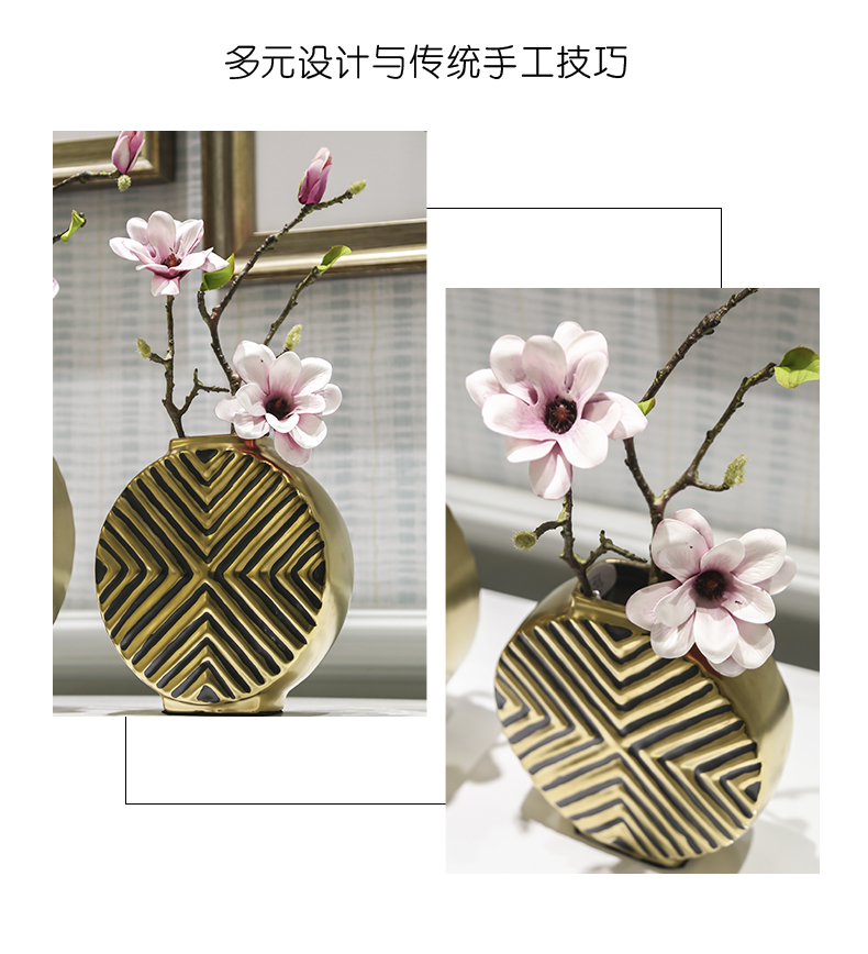 I and contracted household soft outfit flower arranging furnishing articles creative designer sitting room light European - style key-2 luxury gold ceramic vase