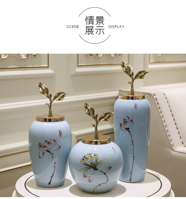 The new Chinese vase furnishing articles bronze sitting room simulation dried flowers flower arrangement ceramic table porch decoration home decoration