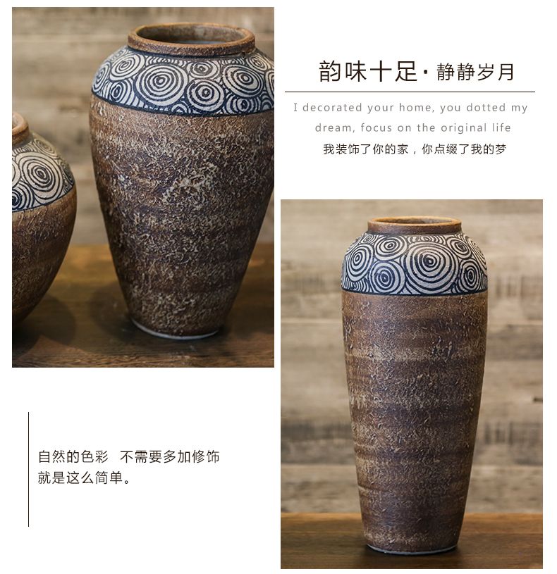 Coarse pottery vase retro mesa jingdezhen household flower earthenware jar creative ceramic sitting room adornment is placed