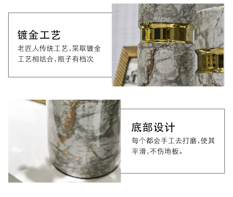 Jingdezhen light key-2 luxury ceramic vase mesa golden waist flower arranging hotel household soft adornment sitting room furnishing articles