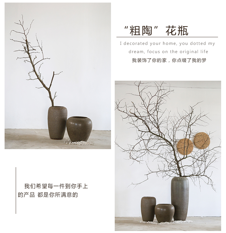 Jingdezhen retro nostalgia coarse pottery vase restaurant garden decoration big flower flower implement club big sitting room furnishing articles