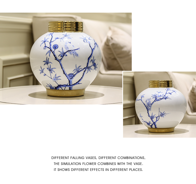 Jingdezhen light of new Chinese style key-2 luxury ceramic vases, flower arranging TV ark, place of the sitting room porch classic blue and white porcelain