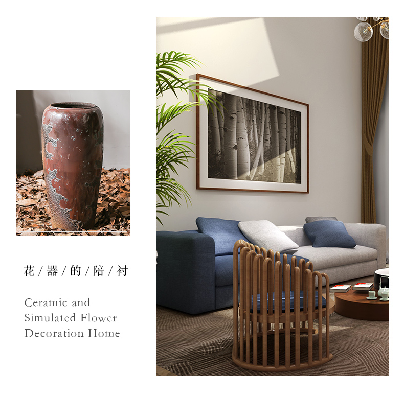 Jingdezhen coarse pottery retro nostalgia sitting room, dining - room decorate ceramic floor vase furnishing articles dried flower flower implement decoration