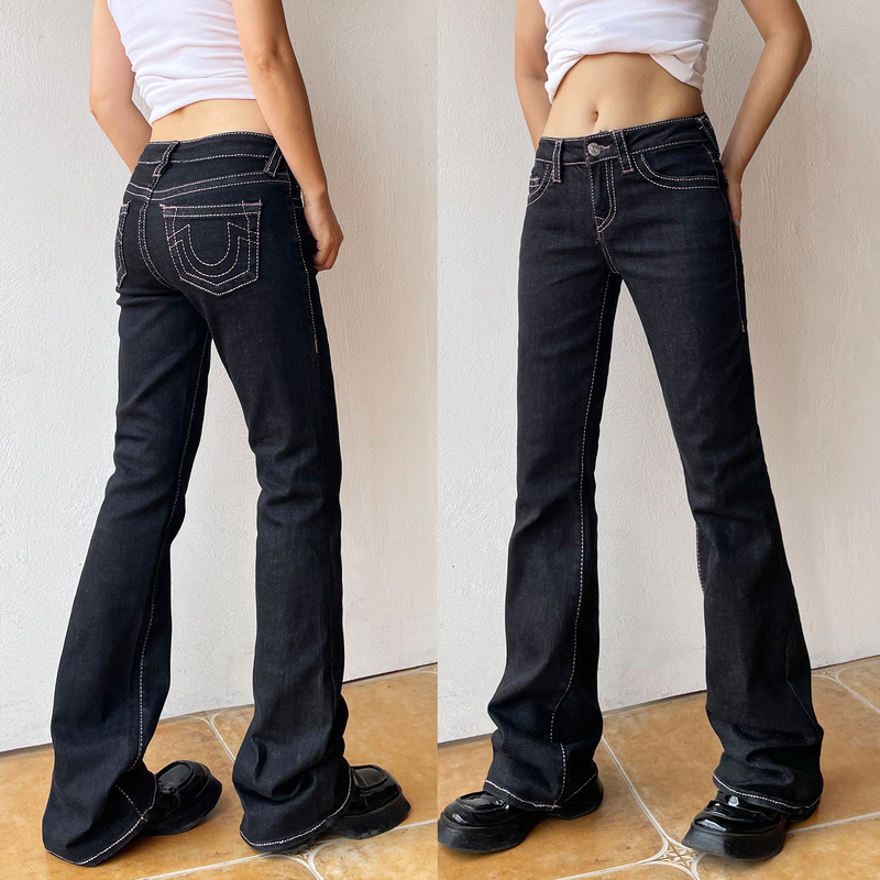 Original Y2K American Retro Millennium Hot Girl Low-Waist Black Stretch Slim-Fit Straight-Leg Floor-Length Jeans for Women