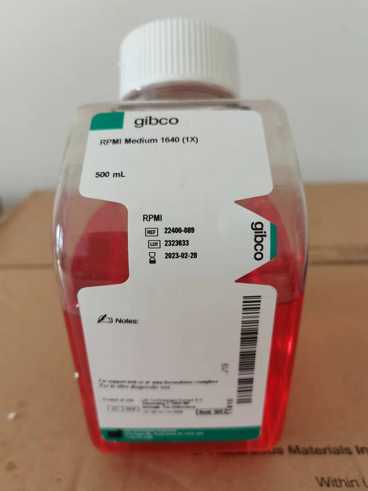 GIBCO 22400089 1640培养基 含HEPES 500ml实验室用生物试剂 进口22400-089细胞培养基