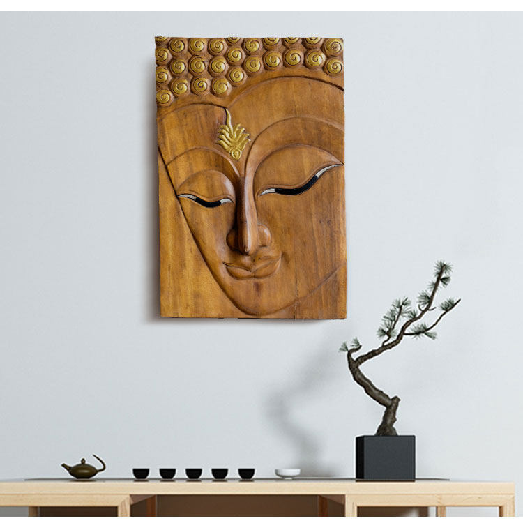 Southeast Asia wall decoration pendant beauty salon aisle living room wall wood carving wall hanging solid wood Buddha statue decorative painting