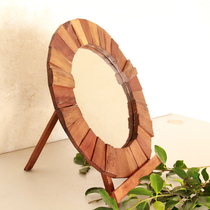 Thai crafts solid wood creative log decoration mirror wall hanging board Southeast Asia retro original cosmetic mirror