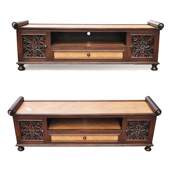 Thai handicraft rattan carved long and low cabinet Southeast Asia furniture TV cabinet decoration solid wood foyer porch cabinet