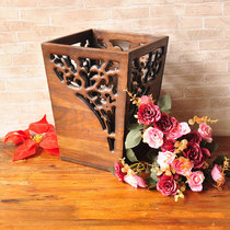 Southeast Asia solid wood dried flower bucket Thai teak pure handmade retro high-end hotel clubhouse outdoor trash can