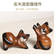 Thai wooden creative cat ornaments solid wood carving cute shape cat furnishings living room bedroom home accessories