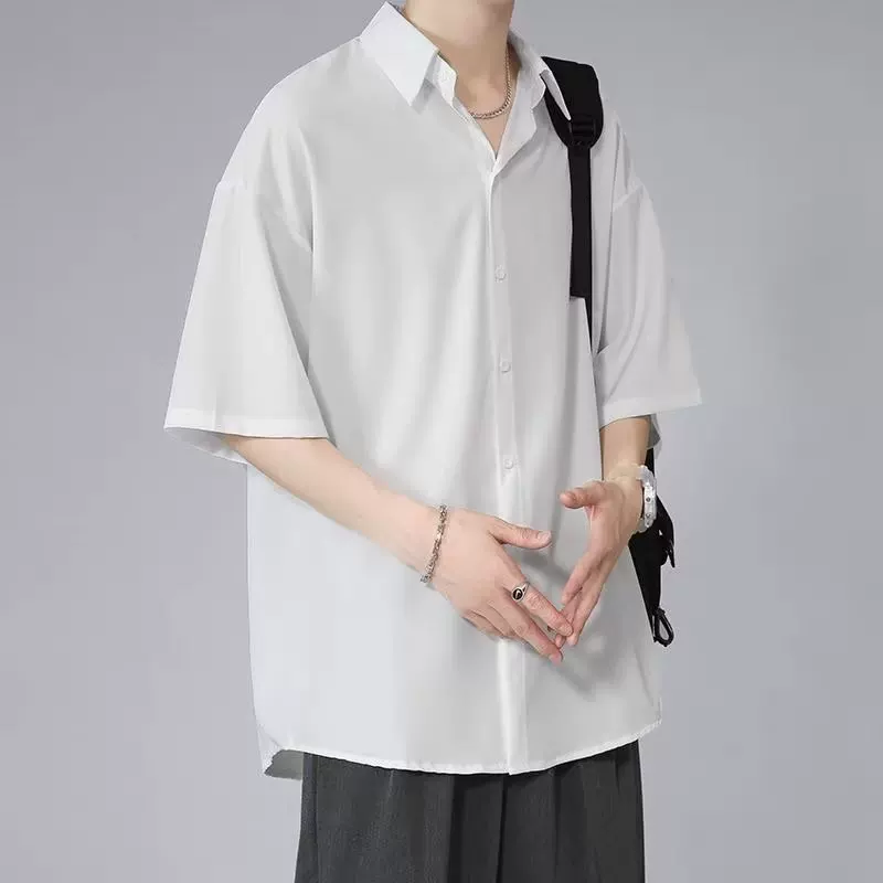 Silk black shirt, plus size, loose fit