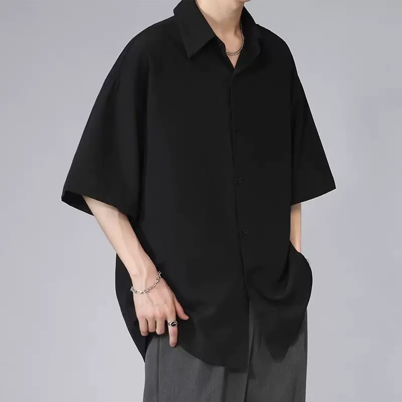 Silk black shirt, plus size, loose fit