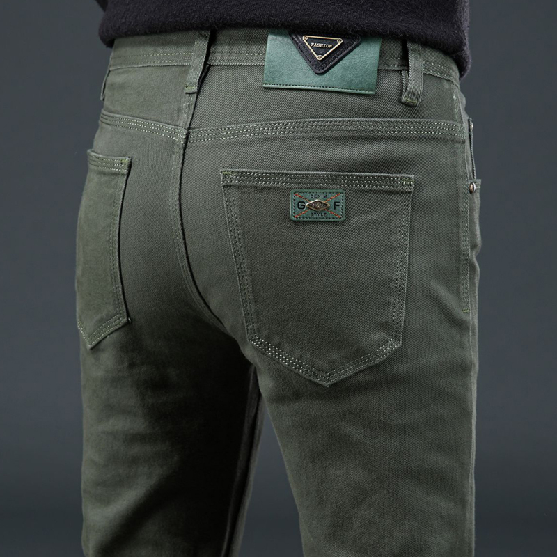 Italian High-End Dark Green Denim Cropped Pants for Men, 2026 Spring/Summer Style, Stretchy Slim-Fit Straight-Leg Casual Trousers