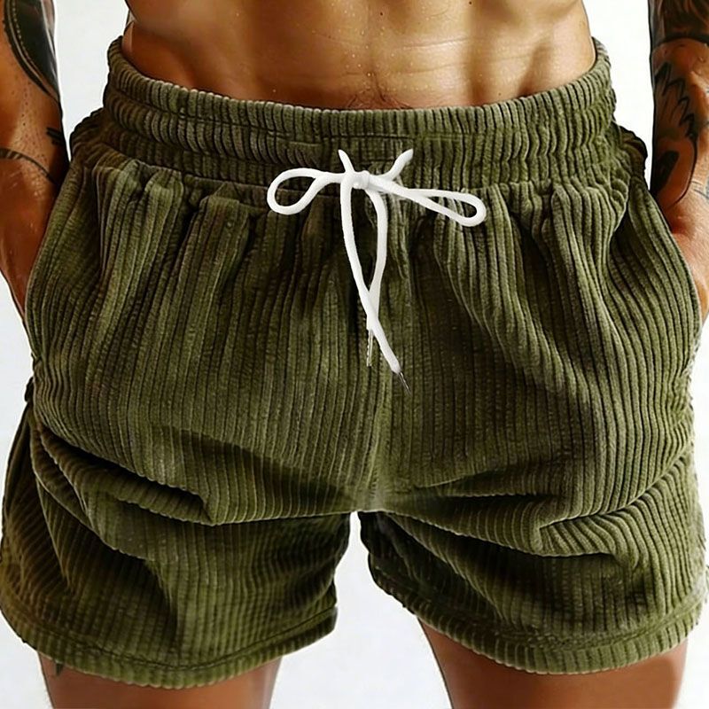 Military Green Corduroy Shorts for Men 2026 Summer New Casual Drawstring Quarter-Length Pants Versatile Trendy Men's Pants