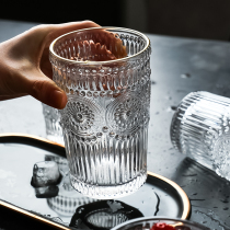 Retro embossed glass home European water Cup upscale restaurant juice drink cup milk tea cup beer cup