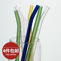 High temperature resistant colored transparent glass straw fruit juice milk tea beverage heat resistant hard straw mixing rod elbow tube female